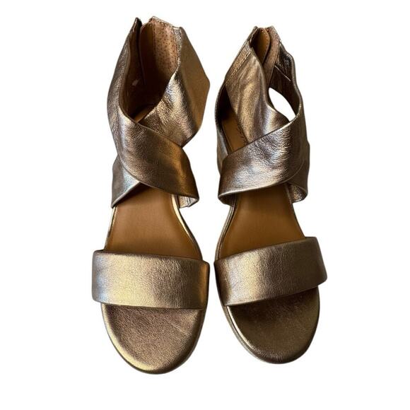 Patricia Nash NEW Rubia Leather Espadrille Wedge Sandals Size 11 Gold Metallic - Picture 2 of 7